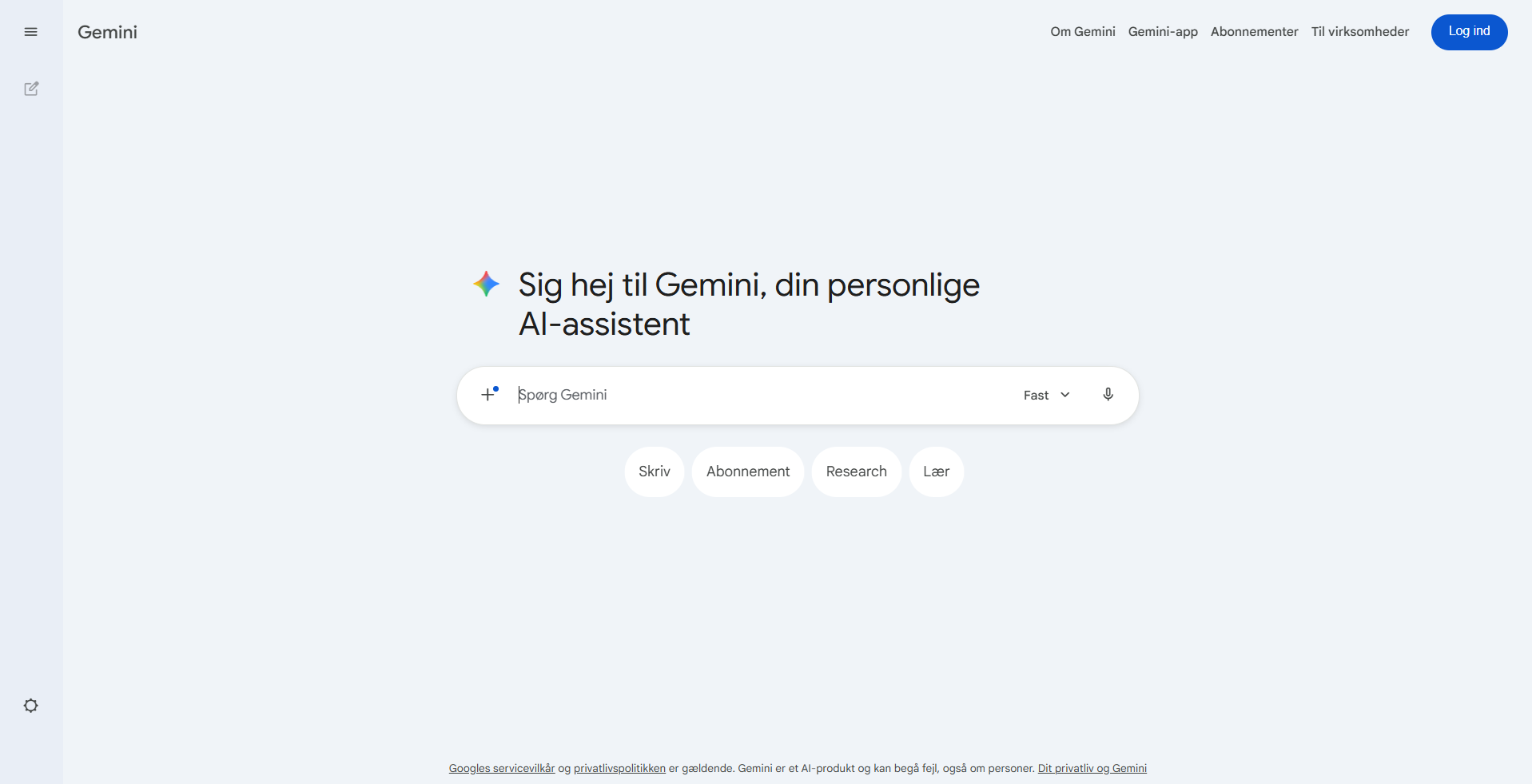 Forsiden på Google Gemini