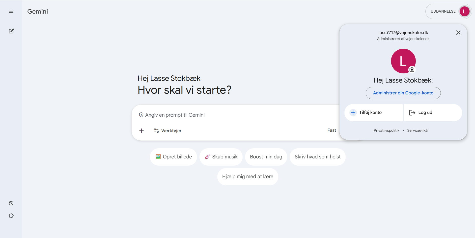 Log ind skærm på Google